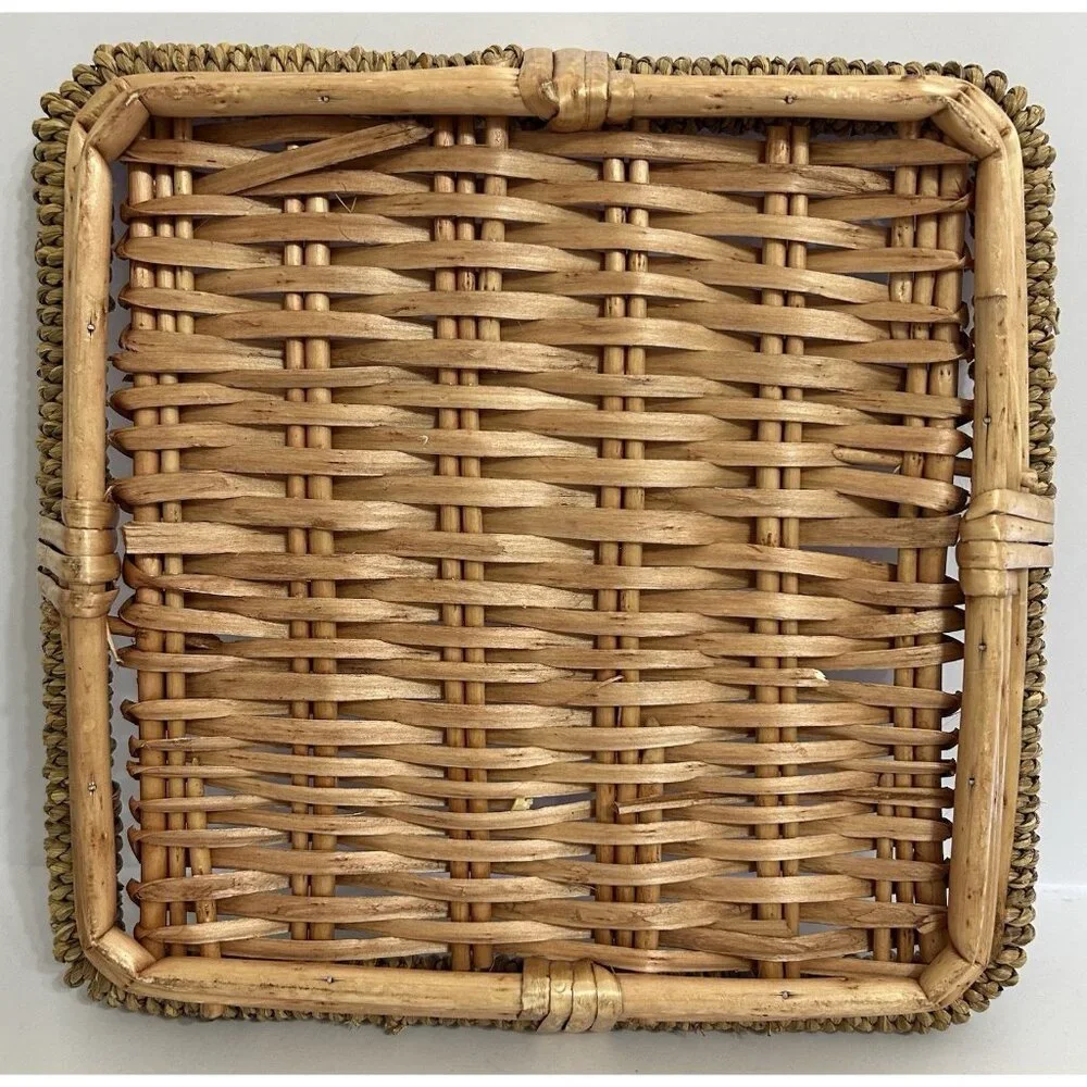 Woven Wicker Rattan Braided Square Bohemian Rustic Serving Basket Wall Decor